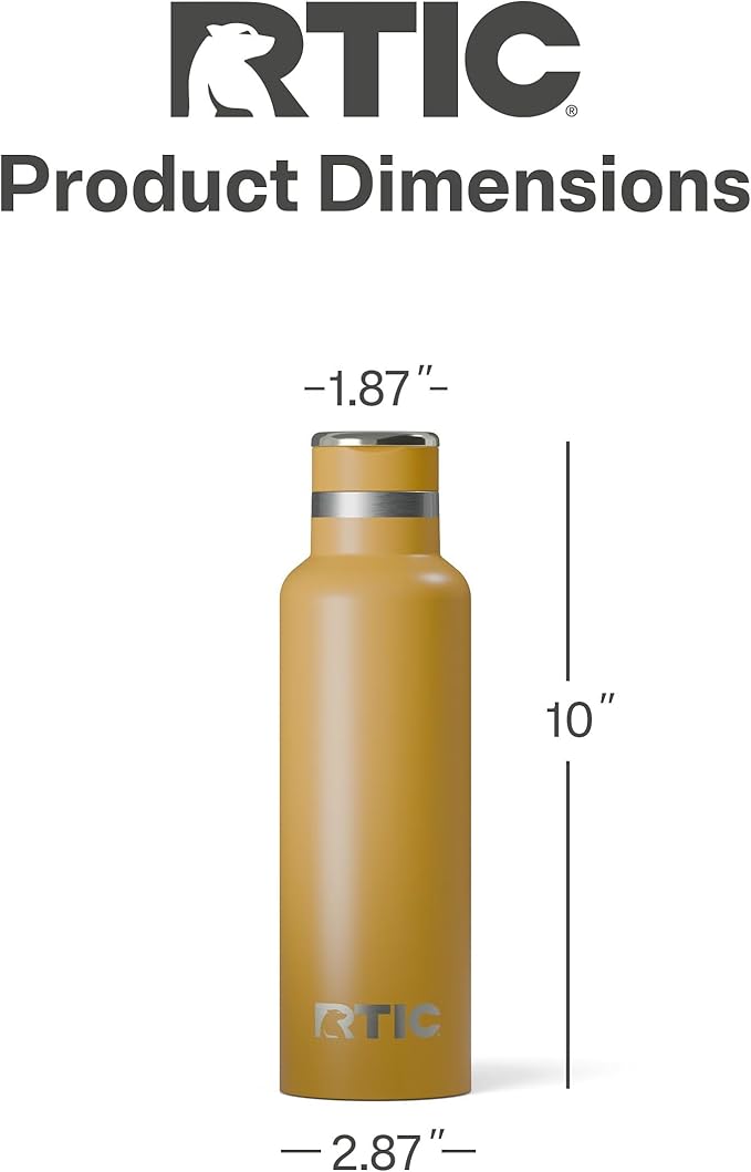 RTIC 20oz Journey Bottle Metal Stainless Steel Vacuum Insulated, BPA Free, Reusable, for Water, Hot and Cold Drinks, Travel, Sports, Camping, Harvest