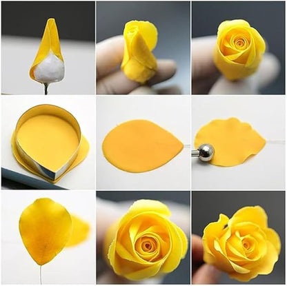 AK ART KITCHENWARE Silicone Veiner Stainless Steel Fondant Cutter Set for Gum Paste Flower Leaf Sugar Craft Tools Cake Decorating Supplies Silicone Veining Molds Moulds for Wedding with Christmas Box