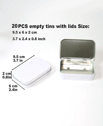 Small Metal Box With Lid-Cookie Tins Metal Tins With Lids Lens Wipes Storage Container Mini Portable Box,Empty Hinged Tin,For Organize Mint Candy Jar,Sewing (White, 20 Pcs 3.7" x 2.4" x 0.8")