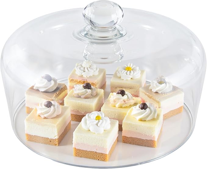 11 Inch Glass Cake Dome Cover for Cake Stand - Clear Cake Cover with Glass Dome Lid for Display & Protection, Suitable for Kitchen, Birthday, and Wedding Food Displays