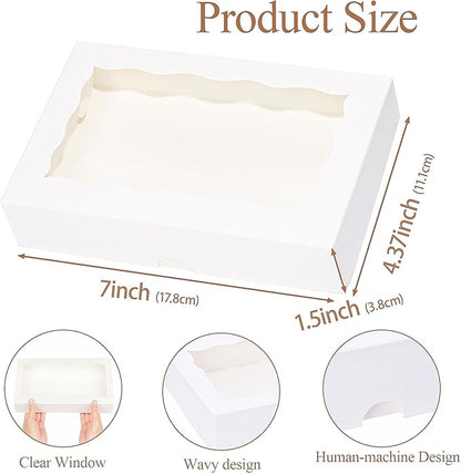 100pcs 7x4.33x1.5 Inch White Bakery Boxes with Window Cookies Boxes Cake Pop Boxes Chocolate Truffle Boxes Macaron Box Browines Treat Boxes for Christmas Valentine's Easter Mother's Day