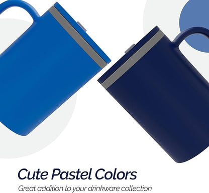 Copco Iconic 16oz Double Wall Insulated Desk Mug with Lid and Handle, Set of 2, BPA-Free Reusable Plastic, Spill-Proof, Microwave & Dishwasher Safe, Wide Mouth, Cup Holder Friendly (Navy/Blue)