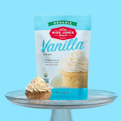 Miss Jones Baking Organic Yellow Cake and Cupcake Mix, Non-GMO, Vegan-Friendly, Moist and Fluffy: Vanilla, (Pack of 3)