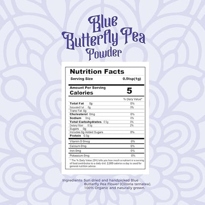 Pure Butterfly Pea Flower Powder, 100% Pure Natural Food Coloring, Non-GMO, Vegan, Retort Processed, Antioxidant-Rich, Blue Lotus Flower Powder