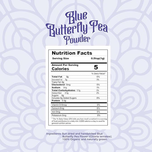 Pure Butterfly Pea Flower Powder, 100% Pure Natural Food Coloring, Non-GMO, Vegan, Retort Processed, Antioxidant-Rich, Blue Lotus Flower Powder