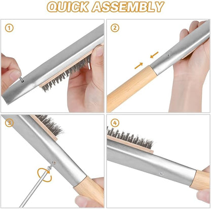 Pizza Oven Brush, 26" Brush and Stainless Steel Scraper for Pizza Stone with Screwdriver and Non Scratch Heat Proof Brass Bristles, BBQ Grill Cleaning Brush Outdoor Pizza Oven and Accessories