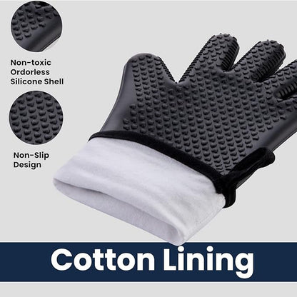 GEEKHOM BBQ Gloves X-Large, Heat Resistant Kitchen Silicone Oven Mitts, Waterproof Oven Gloves, BBQ Grill Accessories for Baking, Fryer, Smoker, Weber, Pizza, Microwave, Non-Slip, Black