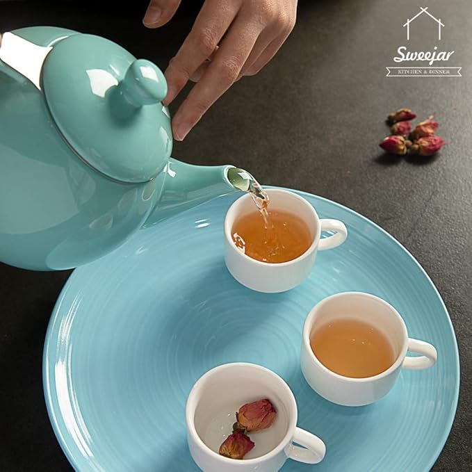 Sweejar Porcelain Teapot with Removable Stainless Steel Infuser,Microwave & Dishwasher Safe Tea Pots for Loose Tea,Tea Infuser Pots for Chrismas Women Gift (30oz Turquoise)