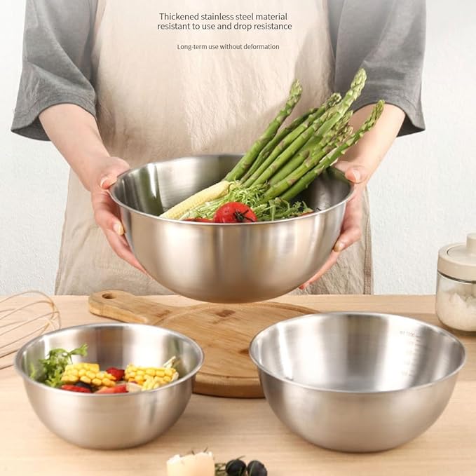 MANHONGYU Stainless Steel Mixing Bowls-3 Packs Small Thicker Stainless Steel Flat Bottom Mixing Bowls Set, Home, Refrigerator, and Kitchen Food Storage Organizers
