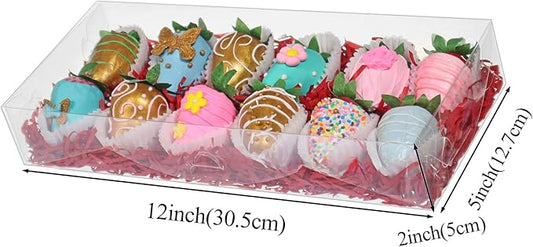 50PCS 12x5x2 Inches Clear Cookie Boxes Strawberry Boxes Bakery Boxes Macaron Boxes Gift Boxes Treat Boxes for Party Favors
