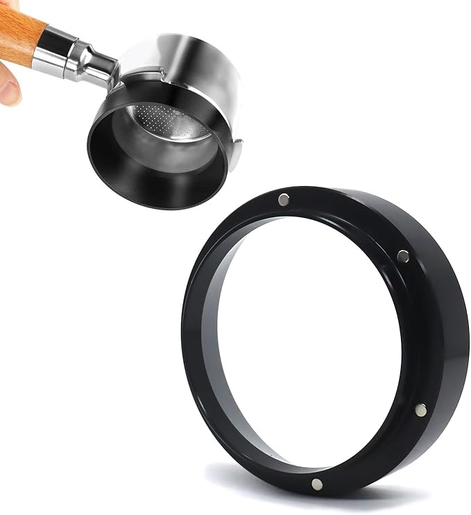 1pc Espresso Dosing Funnel 51/53/58mm Coffee Dosing Ring Aluminum Espresso Distribution Coffee Tool For Home Coffee Bar Shop College Dorm Room Apartment Essential Coffee Accessories (53mm, Black)