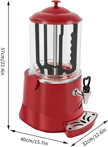 Hot Chocolate Maker Machine, 400W 10L/2.7Gal Electric Stainless Steel Hot Chocolate Dispenser Melting Machine, Commercial Beverage Warmer Coffee Maker for Kitchen Party, Red