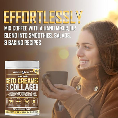 Collagen Keto Coffee Creamer Powder 12.22 oz, Pack of 12, Hydrolyzed Collagen Peptides with Coconut MCT Oil, Magnesium, Unflavored Protein Powder, Sugar Free Coffee Creamer for Smoothies