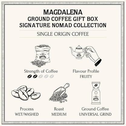 Bacha Coffee | Magdalena Single Origin Signature Nomad Collection, Medium Roast, 100% Arabica Specialty Coffee, Ground Beans, 250g