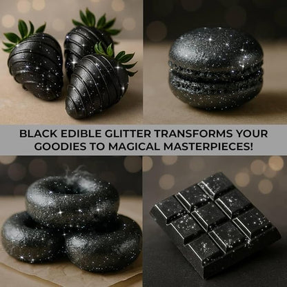 Bulk 20g Black Edible Glitter for Drinks | Premium Edible Glitter for Cakes, Cocktails, Black Cake Decorating Decorations Food Grade, Vegan, Kosher, Halal, Gluten Free - Made in USA