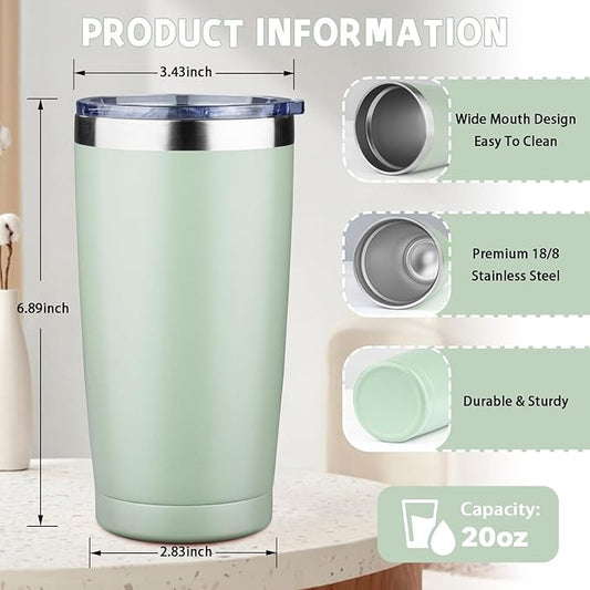 20 oz Tumbler with Lids and Straws, Stainless Steel Insulated Coffee Tumbler, Double Wall Vacuum Insulated Travel Mug Cup, Leakproof Thermal Coffee Cup for Hot and Cold Drinks (green tea)