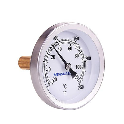MEASUREMAN Hot Water Bi-Metal Thermometer, 2-1/2" Dial, 1-3/4" Lead-Free Brass Stem, Range 0-250 deg F/-20-120 deg C, 2% Accuracy, Adjustable, 1/2" NPT Back Mount