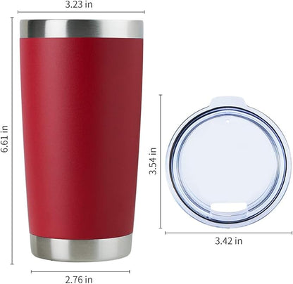 DOMICARE 20oz Stainless Steel Tumbler Bulk with Lid, Double Wall Vacuum Insulated Travel Mug, Powder Coated Coffee Cup (Powder Red, 12)