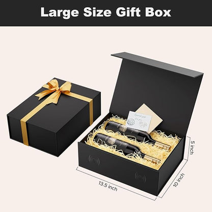 Large Black Gift Box with Lid: 2 Pack 13.5×10×5 Inches - Strong Magnetic Closure for Christmas Wedding Birthday Gifts – Perfect for Couples Friends Family