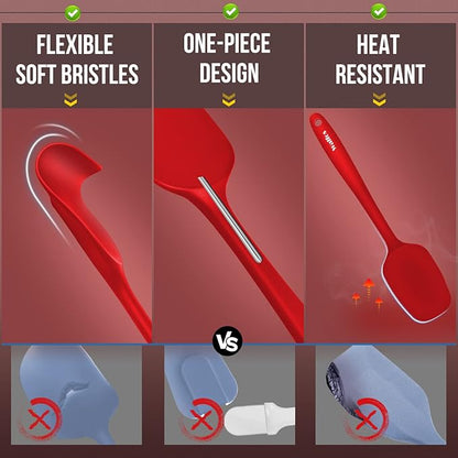 Walfos Silicone Spatula Set of 5-600°F Heat Resistant Kitchen Scraper Spatulas, Strong Steel Core and One-Pieces Seamless Design, Great for Cooking Mixing & Baking - BPA Free & Dishwasher Safe (Red)