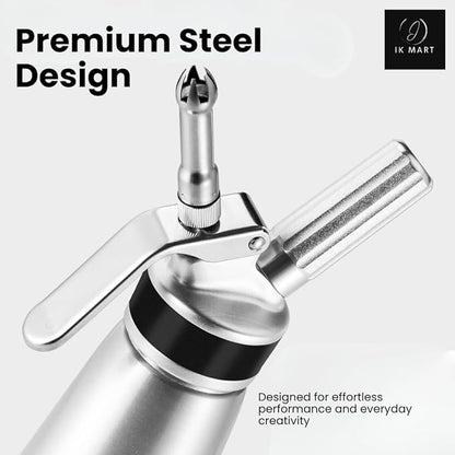 Professional Whipped Cream Dispenser – Aluminum Cream Whipper with 3 Nozzles – Heavy-Duty Dessert Topping Maker for Whipped Cream, Mousses, and Sauces – Ideal for Home or Commercial Use