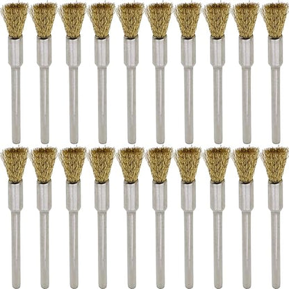 20PCS Brass Wire Brushes - Metal Rust Removal, Cleaning, and Polishing - 5mm Diameter, 1/8″ (3mm) Shaft - Removes Burrs, Dust, and Oxide Layer - Handles Rough Surfaces - Rotary Tool Accessories