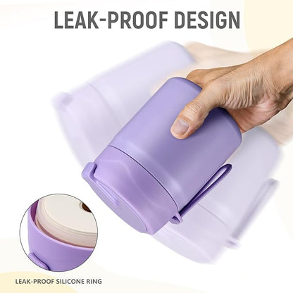 17oz Soup Thermo for Hot Food Kids Insulated Vacuum Food Jar with Stainless Steel Spoon Wide Mouth Thermo Leakproof Lunch Food Container Kids Hot Lunch Box (Purple)