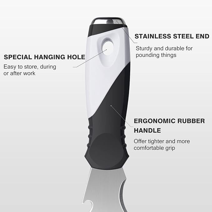 Mister Rui 10 in 1 Putty Knife - Multi Use Painters Tool, Taping Knife, Paint & Metal Scraper with Hammer End, Razor Blade Spackle Tool