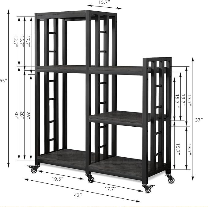 BRIGHTSHOW Free Standing Baker Rack Mini Fridge Stand with Wheels, 6 Tire Kitchen Storage Shelf Organizers Coffee Table Bar Microwave Stand for Patio Garage Shelving Home Porch Decor Office House