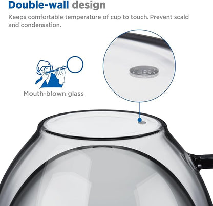 ecooe Black Double Walled Glass Coffee Mug 12 oz Latte Cappuccino Cups Set of 2 Coffee Cups with Handle, Heat Resistant Double Wall Glass Cup for Tea Milk Juice Ice Cream, Birthday Gifts for Mum Dad