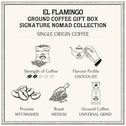 Bacha Coffee | El Flamingo Single Origin Signature Nomad Collection, Medium Roast, 100% Arabica Specialty Coffee, Ground Beans, 250g