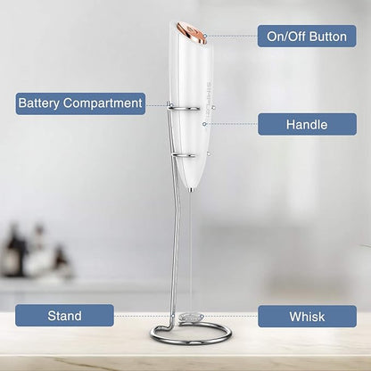 SIMPLETASTE Milk Frother Handheld Battery Operated Electric Foam Maker, Drink Mixer with Stainless Steel Whisk and Stand for Cappuccino, Bulletproof Coffee, Latte