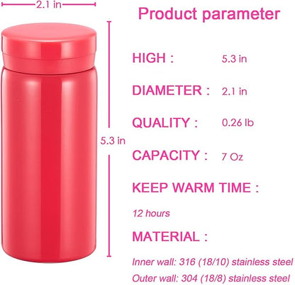 Mini Thermos Cute Water Bottle - 7 oz Tiny Insulated Vacuum 18/10 Stainless Steel Small Flask - Leak Proof & Spill Proof & Keeps Cold and Hot for Drink, Coffee, Tea-6PC
