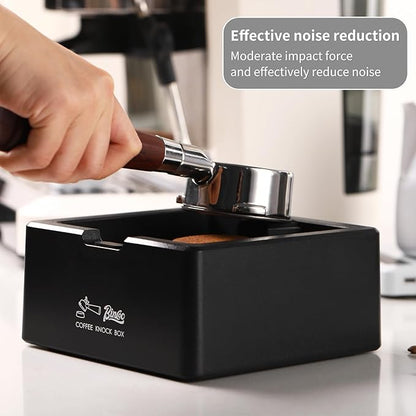 Bincoo Square Espresso knock Box 16cm /6.3 Inch Barista Style Coffee Knock Box for Grounds with Anti-Slip Base, Multi-functional Sturdy Espresso Dump Bin for Home/Office.. (black)