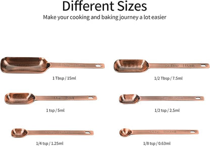 Copper Plated Measuring Cups and Spoons Set, Stainless Steel Measuring Cups and Spoons Set with 5 Kitchen Measure Cup, 6 Spice Measure Spoons, US&Metric Measuring Tools for Baking
