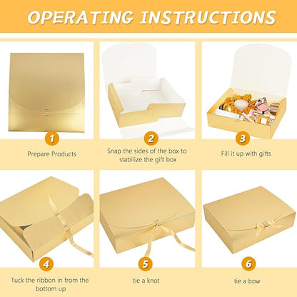 12Pack Gold Gift Boxes with Lids, 12×9.8×3.1 Inch Bridesmaid Proposal Box, Luxury Gold Gift Box with Ribbon for Wedding, Birthday, Party, Christmas, Bridesmaid, Graduation Gift