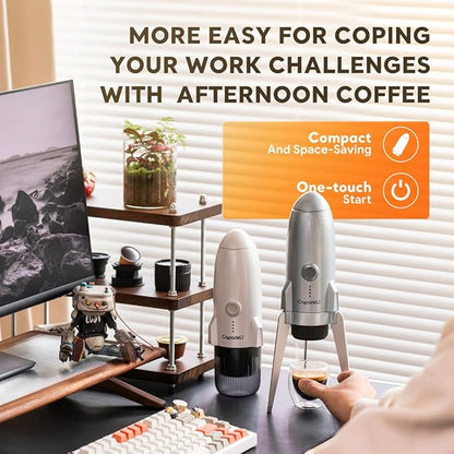 3 in 1 Portable Espresso Machine On the Go, Self-Heating Electric Espresso Maker, 19 Bar Mini Coffee Maker For Travel Camping & Hiking For Ground Coffee & N ESPRESSO/DolceGusto Pod, Bright White