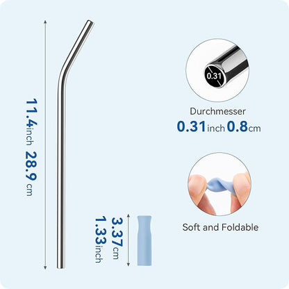 Reusable Stainless Steel Straws with Silicone Tip for Stanley 30oz, Metal Drinking Straws for 30oz Tumbler,3 Bent Tubes & 6 Tips& 1 Cleanr Brush (Jade)