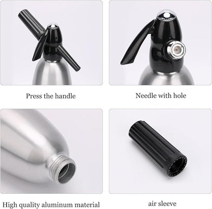1L Portable Home Soda Maker – Aluminum Soda Siphon, Vintage Seltzer Bottle for DIY Homemade Carbonated Drinks, Sparkling Water Maker for Healthy Soda Water & Cocktails (Silver)