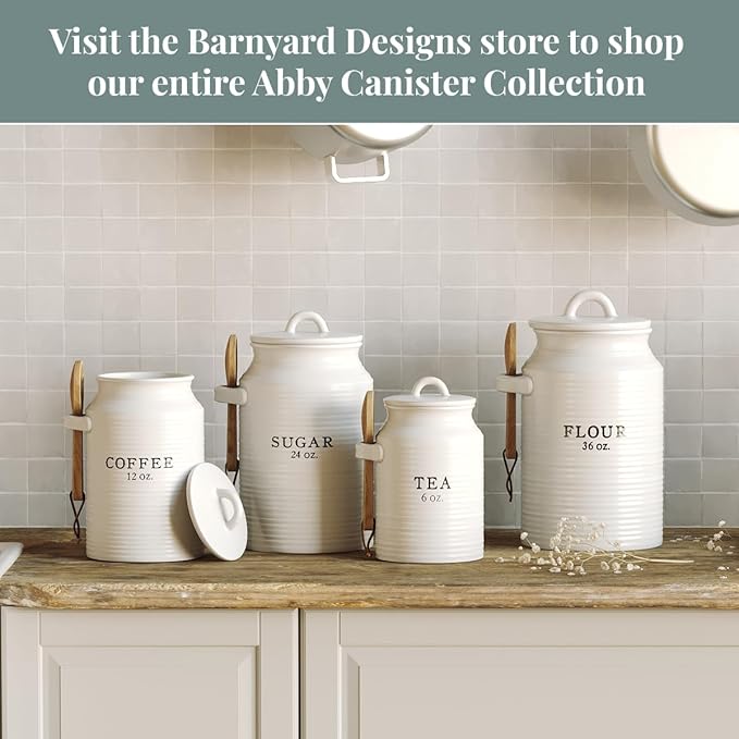 Barnyard Designs Coffee Canister for Kitchen Counter, Decorative Ceramic Coffee Container, Rustic Farmhouse Canister Jar, White (Coffee)