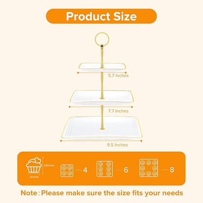 Hoedia 3 Tier Cupcake Stand Tower, Plastic White Cup Cake Holder for Dessert stands, Tiered Serving Tray for Tea Party, Birthday Party, Wedding Decor and Baby Shower(Square)