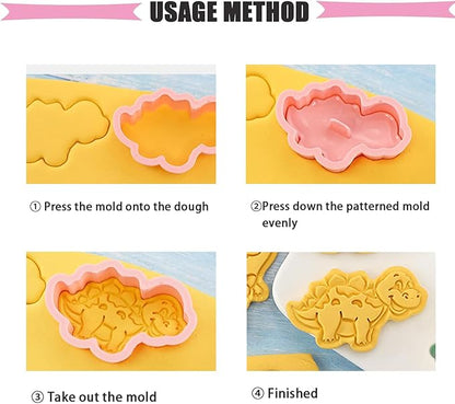 8 Pcs Dinosaur Cookie Cutters Set, 3D Dinosaur Style Baking Molds with Plunger Stampers, Cookie Cutter for Baking, Fondant, Cheese, and Pastries(K8)