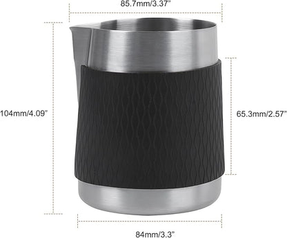 IKAPE Espresso Milk Pitcher, 15.04/450ml Milk Frothing Jug without Handle, Espresso Steaming Pitcher with Sharp Spout for Espresso Barista Tool(silver)