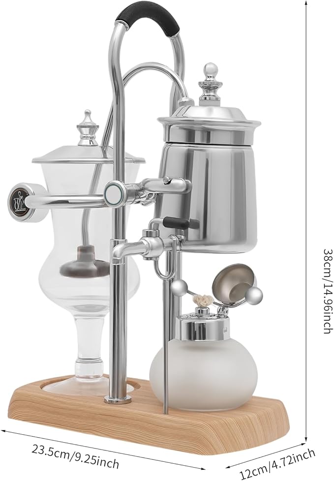Belgian Luxury Royal Family Balance Syphon Coffee Maker Belgium Siphon Brewer Elegant Design Retro-Style Gravity Vintage Coffee Maker Vacuum Brewing System Copper (Silver)