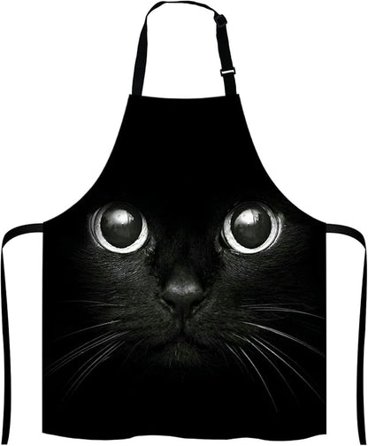 Black Cat Face Kitchen Cooking BBQ Chef Apron,Funny Apron for Men, Women - Dad Presents, Presents for Men - Birthday, Mothers Day Presents for Mom, Wife, Husband, Brother, Friends