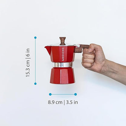 GROSCHE Milano Stovetop Espresso Maker Moka Pot 3 espresso Cup - 5oz, Red - Cuban Coffee Maker Stove top coffee maker Moka Italian espresso greca coffee maker brewer percolator