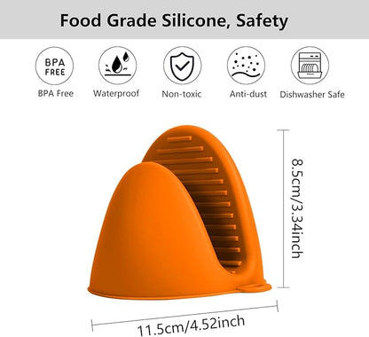 Oven Mitts Silicone Pot Holders Set Heat Resistant for Kitchen - ChufanMomsil 6 PCS Mini Silicone Oven Gloves Kitchen Mittens, Short Pot Pinch Grips for BBQ & Baking, Orange