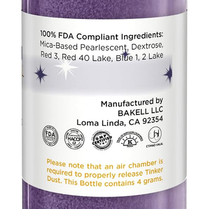 Bakell - Deep Purple Tinker Dust (4g, 1x Mini Spray Pump) Edible Glitter for Food, Desserts, and Beverages!
