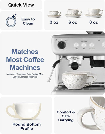LE TAUCI Cappuccino Cups with Saucers 8 oz, Ceramic Large Coffee Cup for Au Lait, Double shot, Latte, Cafe Mocha, Tea, Dishwasher Safe - Set of 4, Arctic white