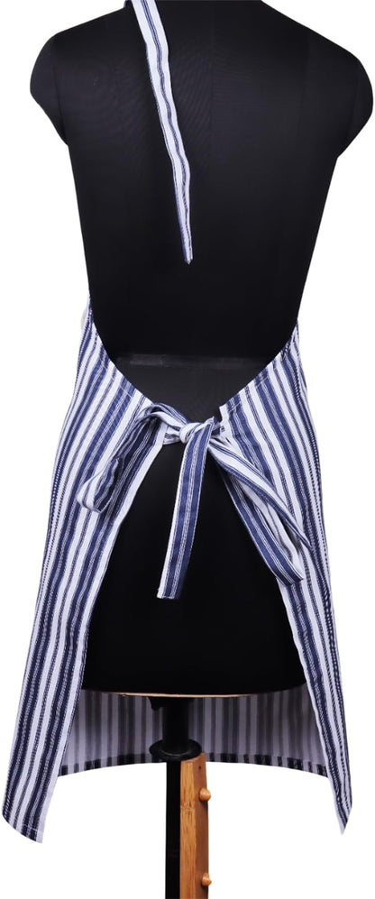 AMOUR INFINI Cotton Aprons for Women with Pockets Adjustable Strap and Waist Ties Reusable Printed Aprons for Baking, Cooking, Gardening (27.5 x 33 Inches - Blue)